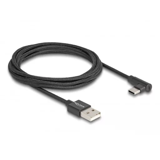 Delock USB 2.0 kábel A-típusú csatlakozódugó - USB Type-C  csatlakozódugó, ívelt, 2 m, fekete (80031)