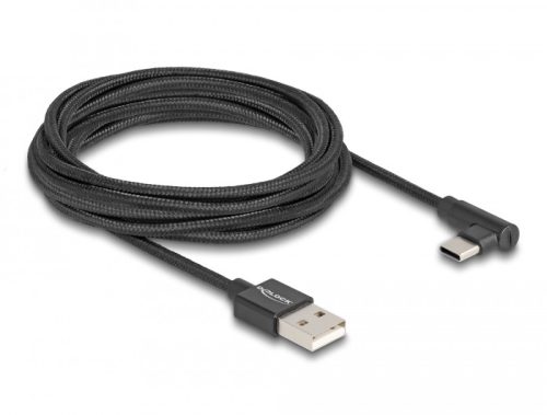 Delock USB 2.0 kábel A-típusú csatlakozódugó - USB Type-C  csatlakozódugó, ívelt, 3 m, fekete (80033)