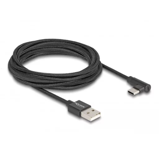 Delock USB 2.0 kábel A-típusú csatlakozódugó - USB Type-C  csatlakozódugó, ívelt, 3 m, fekete (80033)