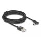 Delock USB 2.0 kábel A-típusú csatlakozódugó - USB Type-C  csatlakozódugó, ívelt, 3 m, fekete (80033)