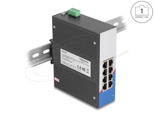 Delock Ipari Gigabit Ethernet Elosztó 8 port RJ45 DIN sínhez