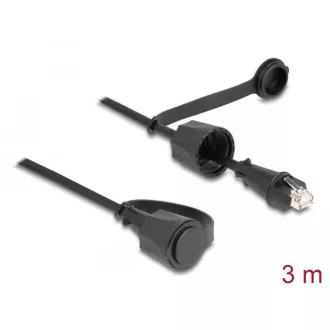   Delock hálózati kábel RJ45 csatlakozó RJ45 dugóhoz Cat.6 STP védőkupakkal kültéri IP68 por- és vízálló fekete 3 m (80168)