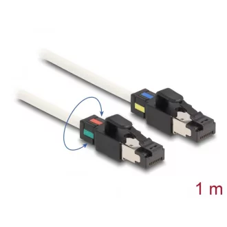   Delock Hálózati kábel RJ45 apa - apa Cat.6A S/FTP változtatható színű csatlakozókkal 1 m fehér (80169)