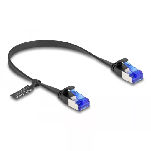 Delock RJ45 lapos patch kábel apa - apa Cat.6A flexibilis 0,25 m fekete (80172)