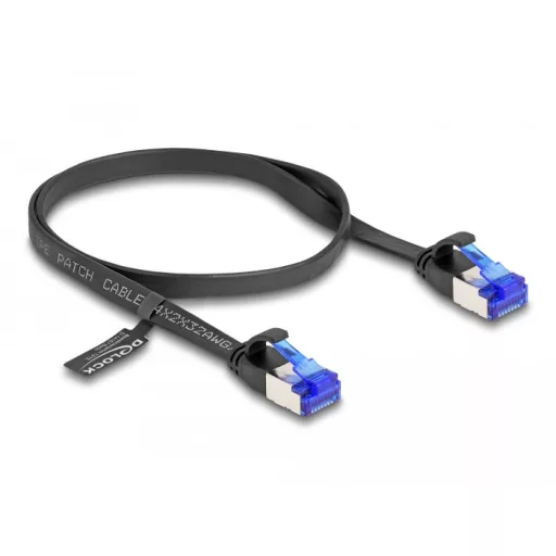 Delock RJ45 lapos patch kábel apa - apa Cat.6A flexibilis 0,5 m fekete (80174)