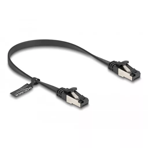 Delock RJ45 lapos patch kábel apa - apa Cat.8.1 flexibilis 0,25 m fekete (80177)
