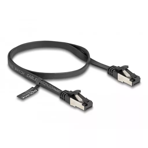 Delock RJ45 lapos patch kábel apa - apa Cat.8.1 flexibilis 0,5 m fekete (80178)