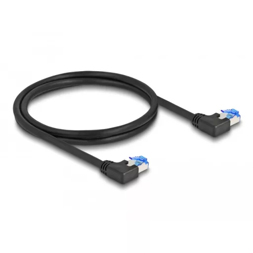 Delock RJ45 hálózati kábel Cat.6A S/FTP balra hajló 1 m fekete (80210)