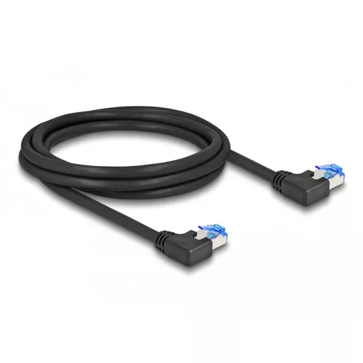 Delock RJ45 hálózati kábel Cat.6A S/FTP balra hajló 2 m fekete (80211)