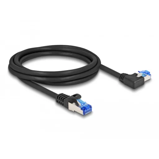 Delock RJ45 hálózati kábel Cat.6A S/FTP egyenes / balra hajló 2 m fekete (80219)