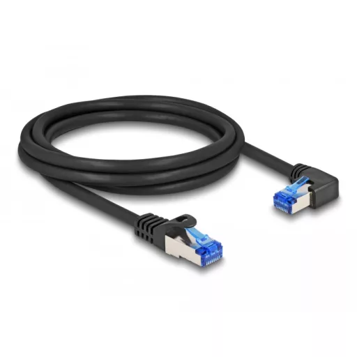 Delock RJ45 hálózati kábel Cat.6A S/FTP egyenes / jobbra hajló 2 m fekete (80223)