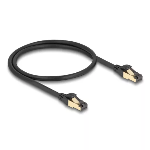 Delock RJ45 hálózati kábel Cat.6A apa - apa S/FTP fekete 50 cm - Cat.7 nyers kábellel, mely alkalmas bel- és kültéri használatra (80247)