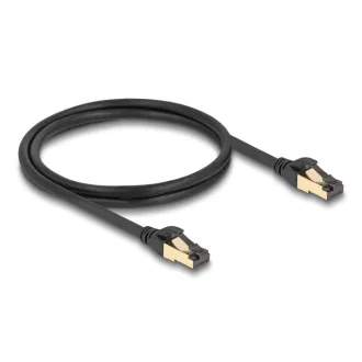   Delock RJ45 hálózati kábel Cat.6A apa - apa S/FTP fekete 1 m - Cat.7 nyers kábellel, mely alkalmas bel- és kültéri használatra (80248)