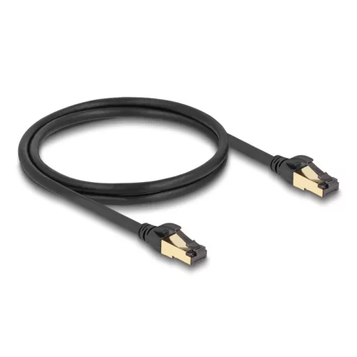 Delock RJ45 hálózati kábel Cat.6A apa - apa S/FTP fekete 1 m - Cat.7 nyers kábellel, mely alkalmas bel- és kültéri használatra (80248)