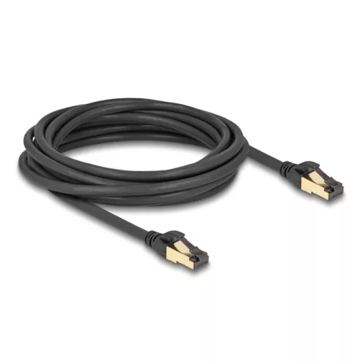 Delock RJ45 hálózati kábel Cat.6A apa - apa S/FTP fekete 5 m - Cat.7 nyers kábellel, mely alkalmas bel- és kültéri használatra (80251)
