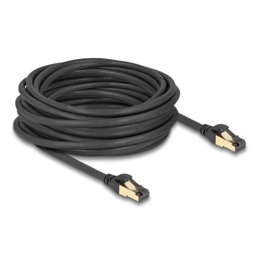 Delock RJ45 hálózati kábel Cat.6A apa - apa S/FTP fekete 10 m - Cat.7 nyers kábellel, mely alkalmas bel- és kültéri használatra (80252)