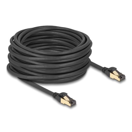 Delock RJ45 hálózati kábel Cat.6A apa - apa S/FTP fekete 15 m - Cat.7 nyers kábellel, mely alkalmas bel- és kültéri használatra (80253)