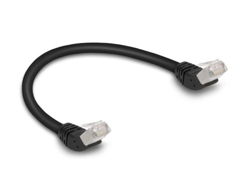 Delock RJ45 hálózati kábel Cat.6A S/FTP 45  fokban felfelé hajló 0,25 m fekete