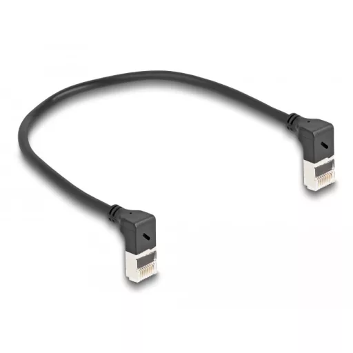 Delock RJ45 hálózati kábel Cat.6A S/FTP vékony 90  fokban felfelé / felfelé hajló 0,25 m fekete (80279)