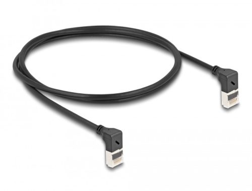 Delock RJ45 hálózati kábel Cat.6A S/FTP vékony 90  fokban felfelé / felfelé hajló 1 m fekete (80281)