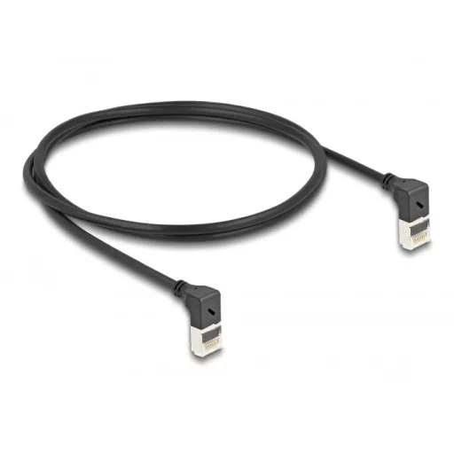 Delock RJ45 hálózati kábel Cat.6A S/FTP vékony 90  fokban felfelé / felfelé hajló 1 m fekete (80281)