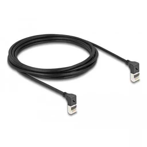 Delock RJ45 hálózati kábel Cat.6A S/FTP vékony 90  fokban felfelé / felfelé hajló 3 m fekete (80283)