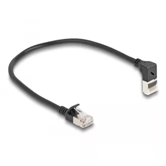   Delock RJ45 hálózati kábel Cat.6A S/FTP vékony 90  fokban felfelé hajló / egyenes 0,25 m fekete (80285)