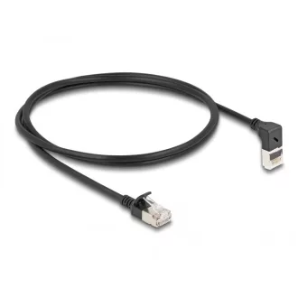   Delock RJ45 hálózati kábel Cat.6A S/FTP vékony 90  fokban felfelé hajló / egyenes 1 m fekete (80287)