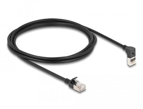 Delock RJ45 hálózati kábel Cat.6A S/FTP vékony 90  fokban felfelé hajló / egyenes 2 m fekete (80288)