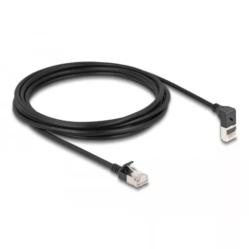 Delock RJ45 hálózati kábel Cat.6A S/FTP vékony 90  fokban felfelé hajló / egyenes 3 m fekete (80289)