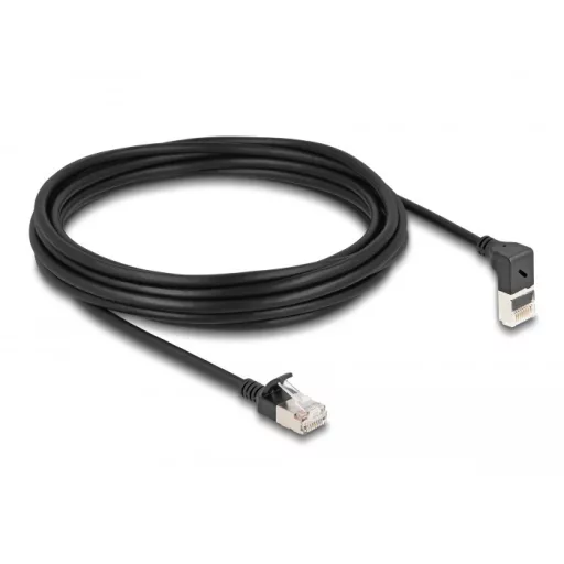 Delock RJ45 hálózati kábel Cat.6A S/FTP vékony 90  fokban felfelé hajló / egyenes 5 m fekete (80290)