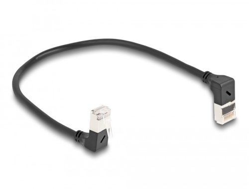 Delock RJ45 hálózati kábel Cat.6A S/FTP vékony 90  fokban felfelé / lefelé hajló 0,25 m fekete (80291)