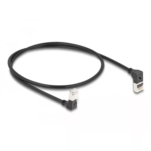 Delock RJ45 hálózati kábel Cat.6A S/FTP vékony 90  fokban felfelé / lefelé hajló 0,5 m fekete (80292)