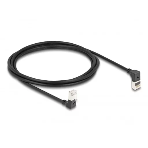 Delock RJ45 hálózati kábel Cat.6A S/FTP vékony 90  fokban felfelé / lefelé hajló 2 m fekete (80294)