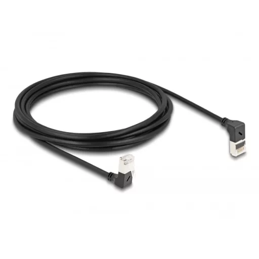 Delock RJ45 hálózati kábel Cat.6A S/FTP vékony 90  fokban felfelé / lefelé hajló 3 m fekete (80295)