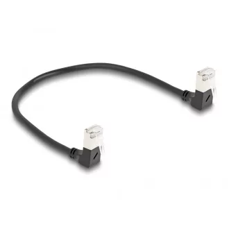  Delock RJ45 hálózati kábel Cat.6A S/FTP vékony 90  fokban lefelé / lefelé hajló 0,25 m fekete (80297)