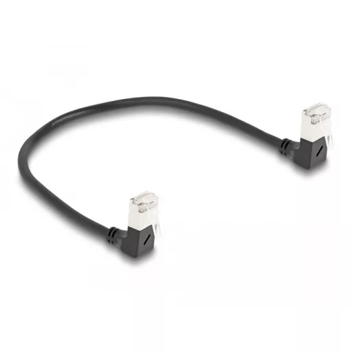 Delock RJ45 hálózati kábel Cat.6A S/FTP vékony 90  fokban lefelé / lefelé hajló 0,25 m fekete (80297)
