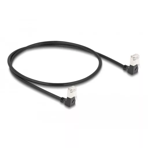 Delock RJ45 hálózati kábel Cat.6A S/FTP vékony 90  fokban lefelé / lefelé hajló 0,5 m fekete (80298)