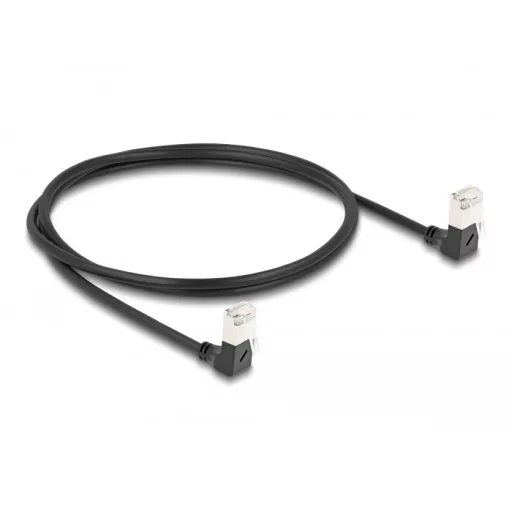 Delock RJ45 hálózati kábel Cat.6A S/FTP vékony 90  fokban lefelé / lefelé hajló 1 m fekete (80299)