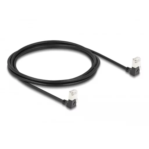 Delock RJ45 hálózati kábel Cat.6A S/FTP vékony 90  fokban lefelé / lefelé hajló 2 m fekete (80300)
