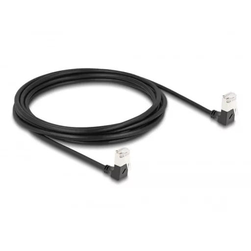 Delock RJ45 hálózati kábel Cat.6A S/FTP vékony 90  fokban lefelé / lefelé hajló 3 m fekete (80301)