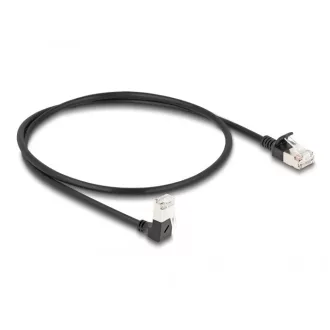   Delock RJ45 hálózati kábel Cat.6A S/FTP vékony 90  fokban lefelé hajló / egyenes 0,5 m fekete (80304)