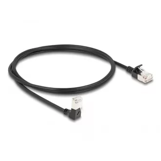   Delock RJ45 hálózati kábel Cat.6A S/FTP vékony 90  fokban lefelé hajló / egyenes 1 m fekete (80305)