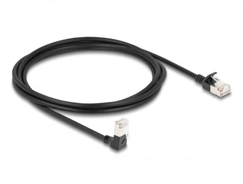 Delock RJ45 hálózati kábel Cat.6A S/FTP vékony 90  fokban lefelé hajló / egyenes 2 m fekete (80306)