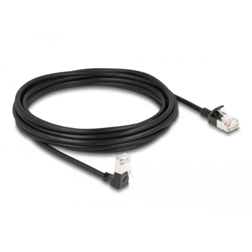 Delock RJ45 hálózati kábel Cat.6A S/FTP vékony 90  fokban lefelé hajló / egyenes 5 m fekete (80308)