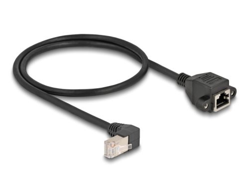 Delock Hálózat bővítő kábel S/FTP RJ45 apa 90  hajlított - RJ45 beépített anya Cat.6A 0,5 m fekete