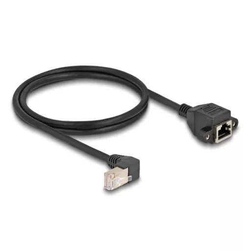 Delock Hálózat bővítő kábel S/FTP RJ45 apa 90  hajlított - RJ45 beépített anya Cat.6A 1 m fekete (80311)