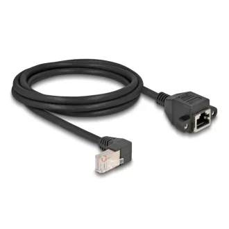   Delock Hálózat bővítő kábel S/FTP RJ45 apa 90  hajlított - RJ45 beépített anya Cat.6A 2 m fekete (80312)