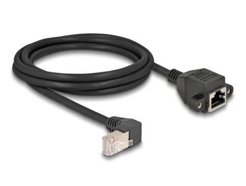 Delock Hálózat bővítő kábel S/FTP RJ45 apa 90  hajlított - RJ45 beépített anya Cat.6A 2 m fekete