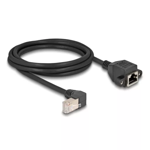 Delock Hálózat bővítő kábel S/FTP RJ45 apa 90  hajlított - RJ45 beépített anya Cat.6A 2 m fekete (80312)